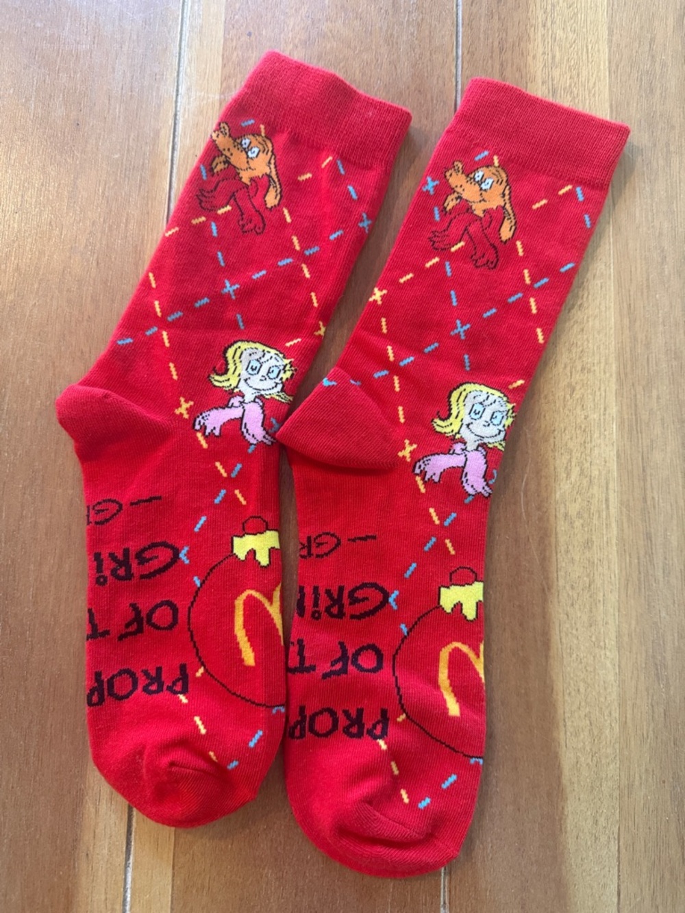 McDonald's Red Crew Socks. Grinch design